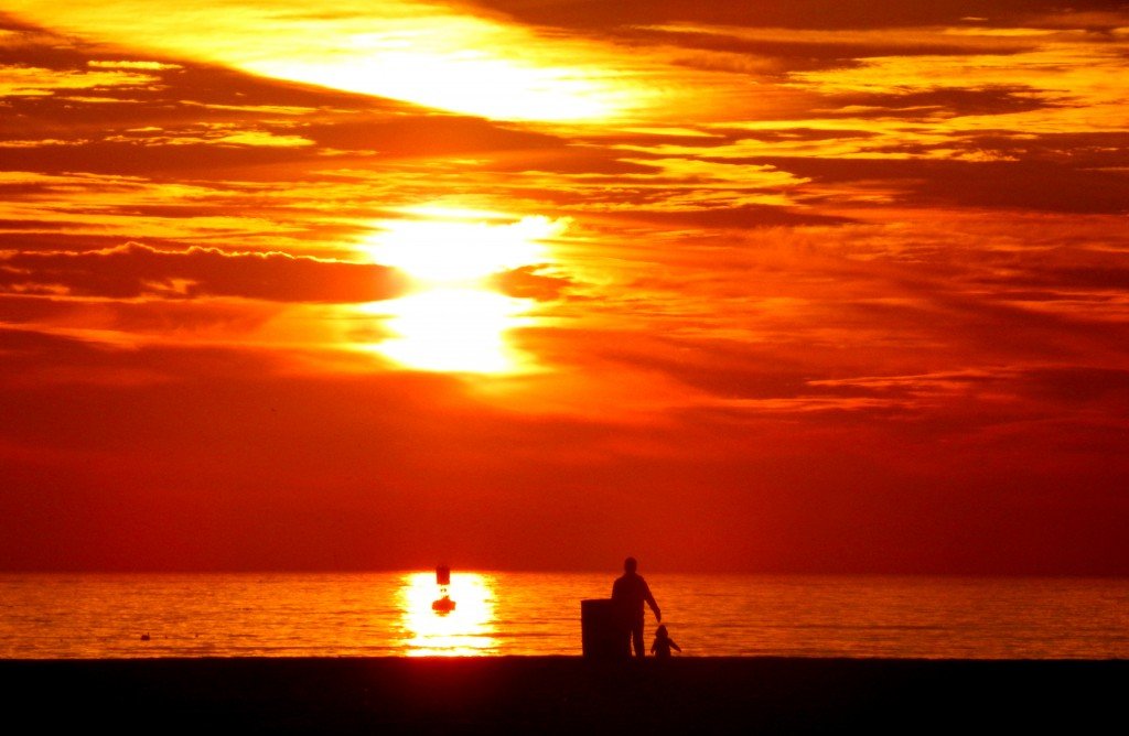 Santa Monica Beach, father and child